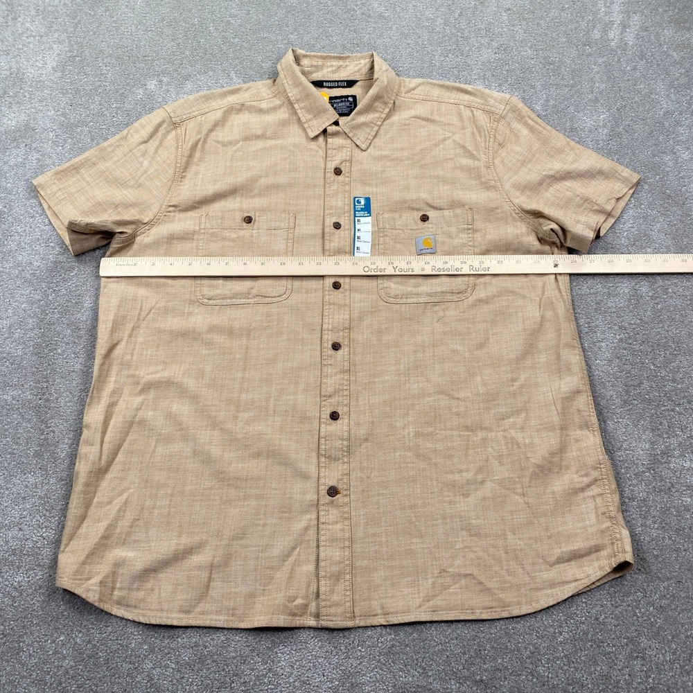 Carhartt Rugged Flex Relaxed Fit Short Sleeve Button Up Shirt Tan Mens XL - Picture 7 of 12
